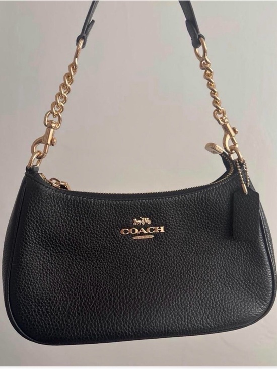 Coach Handbags - Coach Black Pebbled Leather Shoulder Bag with Gold Hardware